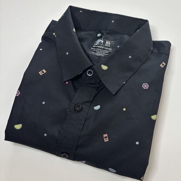 Taco Bell Black Button Down Merch Employee Shirt Hot Sauce Graphic AOP Men's Xl - Picture 2 of 7